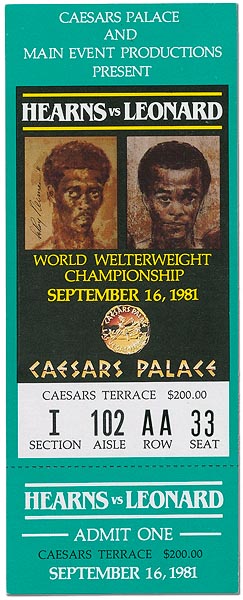 1981 Hearns vs. Leonard Full Fight Ticket