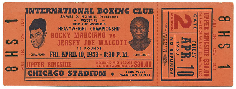 1953 Rocky Marciano vs. Joe Walcott Full Site Ticket