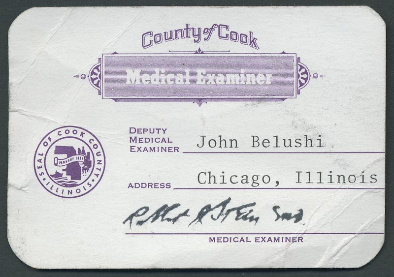 John Belushi The Blues Brothers Medical Examiner's Card