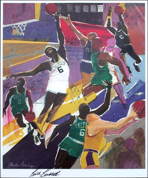 Bill Russell Signed Basketball Lithograph