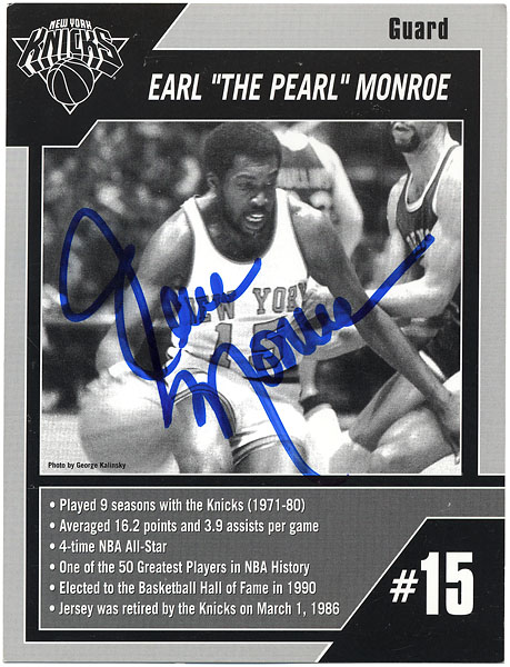 Earl The Pearl Monroe Signed New York Knicks Stats Card