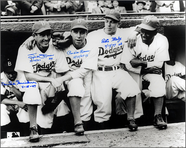 1947 Brooklyn Dodgers Infield Dugout (Jackie Robinson Debut) Signed and Inscribed Photograph