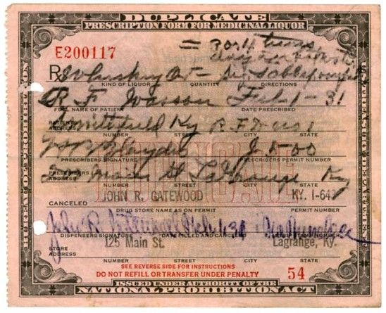 SOLD Original 1931 Prescription For Whiskey From Prohibition
