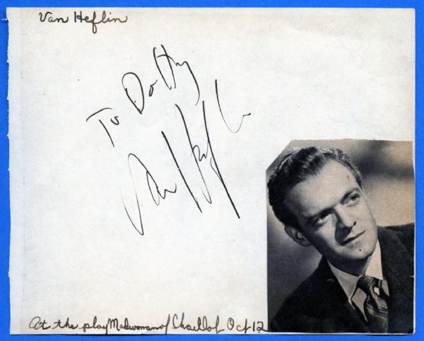 Van Heflin Signed Autograph Album Page