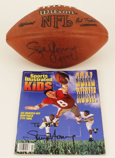 Steve Young and Jerry Rice Signed Footballs with SI For Kids Magazine