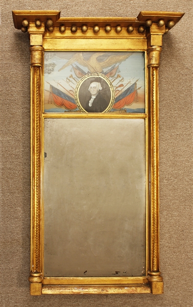 George Washington Federal Period Reverse Painted Glass Mirror Circa 1810