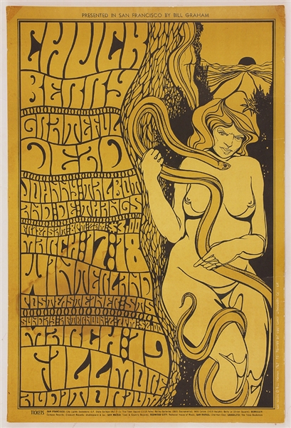 Chuck Berry & Grateful Dead Original Fillmore West Winterland Concert Poster (1967) 