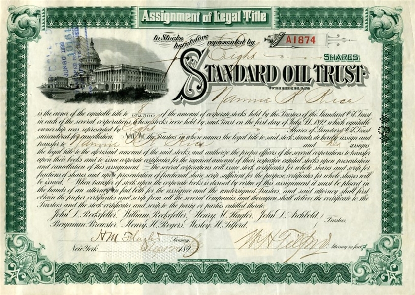 Henry Flagler Signed Standard Oil Stock Certificate