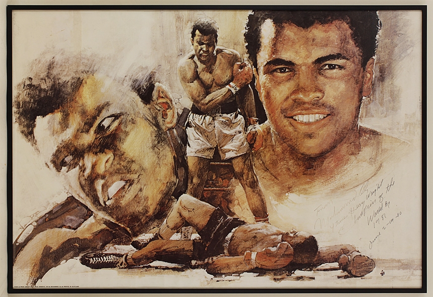 Muhammad Ali Vintage Signed Poster w/ 4X Champ Prophetic Inscription (36 X 24)