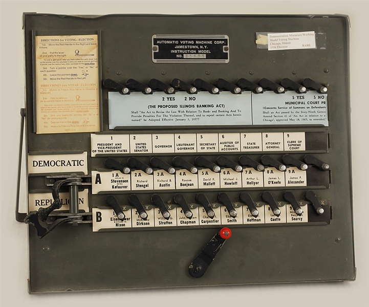 1956 Original Presidential Election Voting Machine Eisenhower vs Stevenson