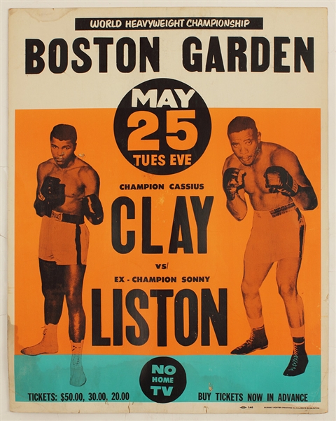 1965 Muhammad Ali vs Sonny Liston II Original On-Site Boston Garden Poster (22 X 28)