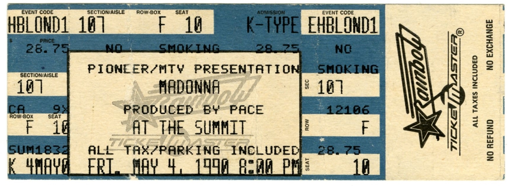 Madonna 1990 “Blond Ambition Tour” First US Show (Houston Ticket)
