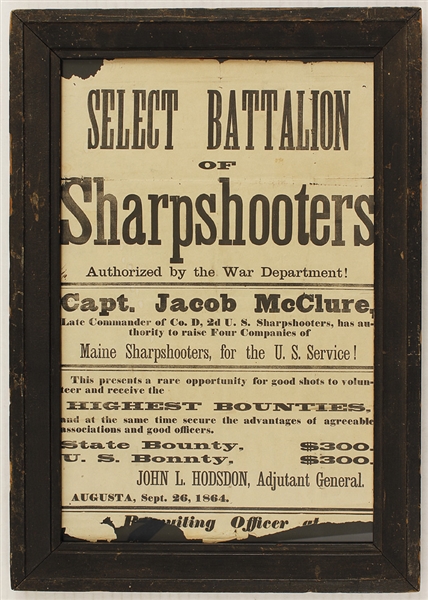 1864 Civil War Broadside Call For Volunteer Sharpshooters