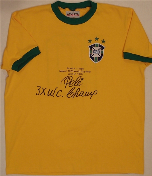 Pele Signed & Inscribed 3X World Champ 1970 World Cup Finals Jersey