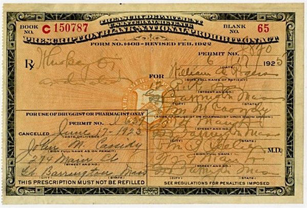 Original 1925 Prescription For Whiskey From Prohibition    