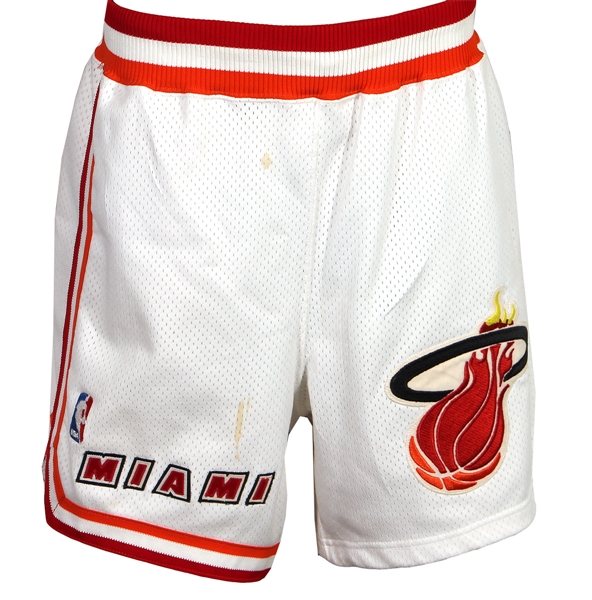 1991 Miami Heat White Game Used Basketball Shorts with Stripes
