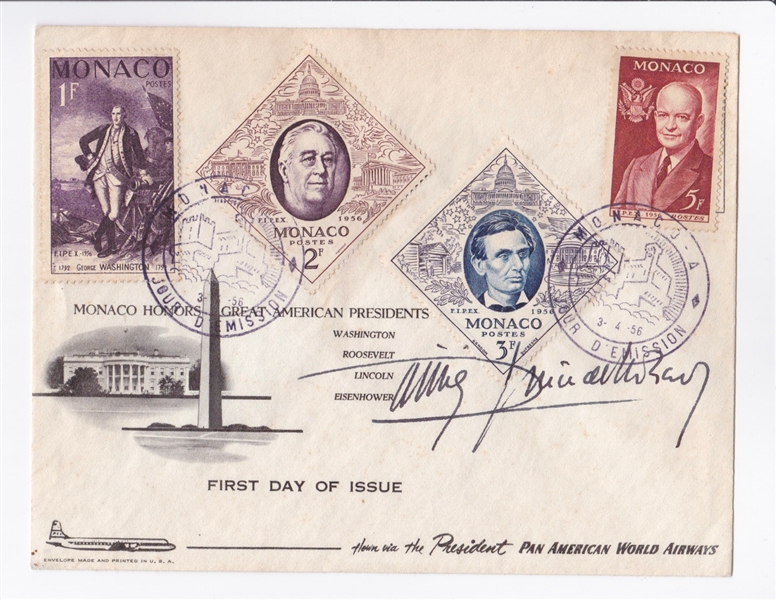 Prince Ranier III Signed Autographed 1956 FDC Envelope Honoring US Presidents