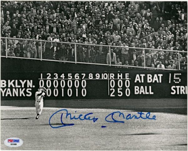 SOLD Mickey Mantle Signed 1956 Don Larsen World Series Perfect Game Photograph