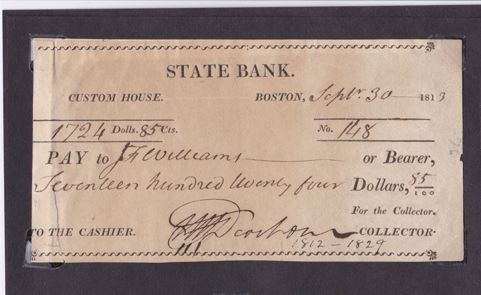 1813 Henry Dearborn Signed Financial Document (Revolutionary War, Major General) 